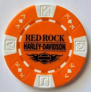 RED ROCK HARLEY-DAVIDSON Las Vegas NV Orange/White AKQJ Signature Poker Chip - Picture 1 of 2