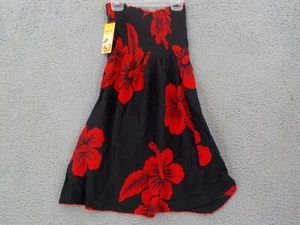 Favant Butterfly Dress Girls SZ 10 Black with Red Hibiscus Elastic Front Bodice - Picture 1 of 13