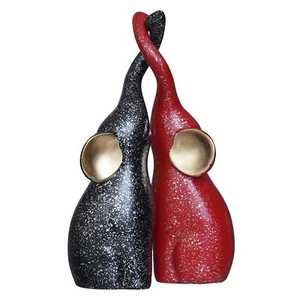 Set of 2 Black & Red Cute Elephant Statues Animal Figurines Showpiece Home Decor - Picture 1 of 3