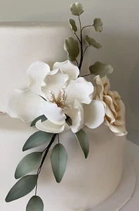 White Peony with Ivory Rose Sugar flower wedding birthday cake decoration topper - Picture 1 of 7