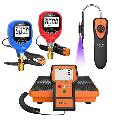 Elitech Manifold Gauge PT-500/800+220LBS Scale LMC-100A+Leak detector CLD-100 - Image 1 of 4