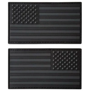 Juego de 2 Parches Gancho ACU Bandera Americana Estados Unidos PVC Goma Todo Negro Oscuro - Imagen 1 de 6