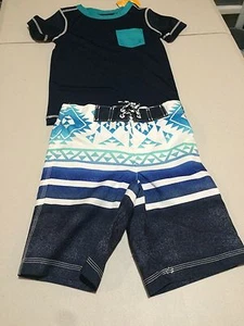 NWT Gymboree boy rash guard Geo Swim Trunk Shorts Set 5/6 UPF 50+ 5/6 - Picture 1 of 1