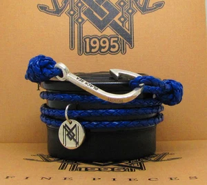 Sterling silver hook on genuine braided leather dark blue bracelet necklace - Picture 1 of 12