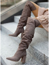 Women Over The Knee Thigh High Boot Faux Suede Block Heel Cowboy Boots