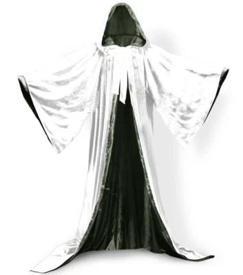 White Velvet Wizard Robe with Satin Lined Hood and Sleeves - Image 1 of 3