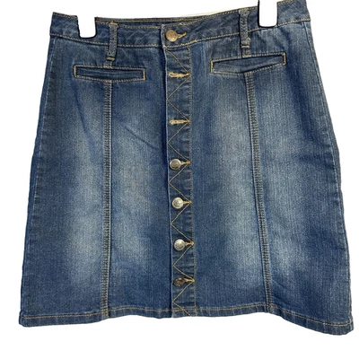 Earl Jean Denim Skirt Size 8 Blue A-Line Midi Button Up Classic - Image 1 of 4