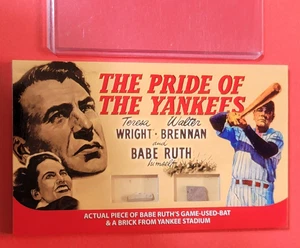 BABE RUTH GAME USED BAT CARD & YANKEE STADIUM BRICK 2009 MOVIE POSTERS YANKEES - Picture 1 of 2