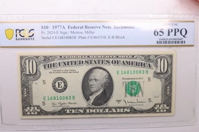 1977 A, $10 Federal Reserve Note., PCGS CU-65, PPQ., Store #GFRB019 - Image 1 of 2