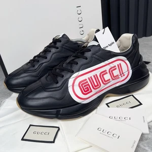 Gucci Rhyton Logo Sega Sneakers Black Leather 12 G or 12.5 US or 46 EUR - Picture 1 of 13