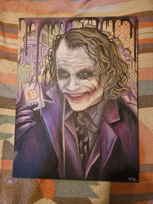 The JOKER HEATH LEDGER ARTE EN LIENZO ORIGINAL BATMAN 18x24 DC Comics Foto 1 de 4