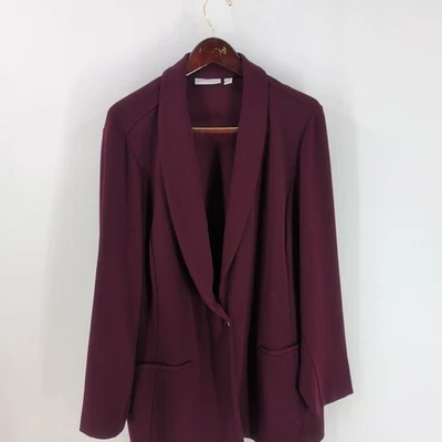 Blazer Abrigo Susan Graver Cuello Chal Pecho Único Rojo Borgoña Talla 3X Foto 1 de 4