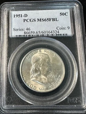 1951-D Franklin Half Dollar PCGS MS65FBL   MS 65 FBL   Full Bell Lines   #4324 - Image 1 of 2