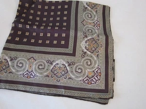 SAKS FIFTH AVENUE SILK POCKET SQUARE 18" GRAY & BROWN DESIGN - Picture 1 of 3