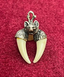 Antique Rare 835 Silver Pocket Watch Chain Hunting Fob Charivari Fox Head Тeeth - Picture 1 of 6