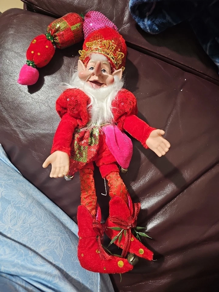 Muñeca de Navidad Elfo Pixie Borde de Piel Colgante Posable Adorno Jingle Bells Vacaciones Foto 1 de 1