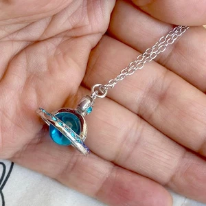 Vivienne Westwood Crystal Blue 3D Orb Saturn Pendant Necklace - Picture 1 of 5