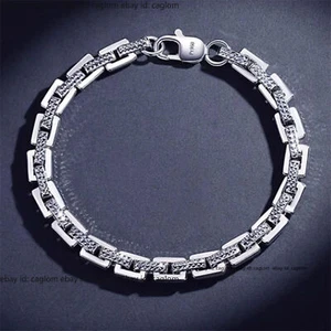 Pure Platinum 950 Chain Men 5mm Carved Square Cable Link Bracelet 19.79g/8.5inch - Picture 1 of 7