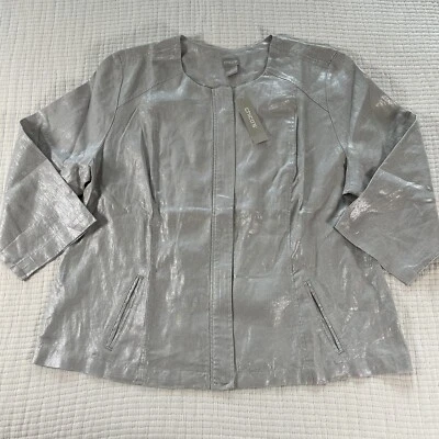 Chicos Jacket Womens 3 XL 16/18 Silver Linen Modern Foiled Shimmer Metallic NWT - Image 1 of 4