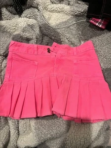 NOS Vintage Y2K Von Dutch Womens Small Spell Out Denim Jean Mini Skirt Pink USA - Picture 1 of 4