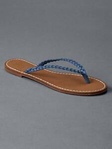 NEW GAP Womens Leather Braided Sandals Flats Shoes Flip Flops Beach Blue 6 NWT