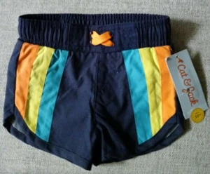 Infant Boy Swim Trunks Navy Blue/ Bright Stripes 9 Months Cat & Jack New - Picture 1 of 4