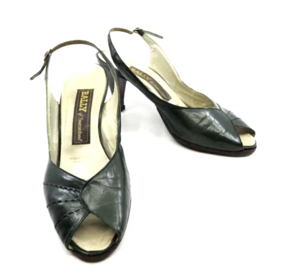 Bally Switzerland Shoes 8 B Green Open Toe Sling Back Heel - Image 1 of 4