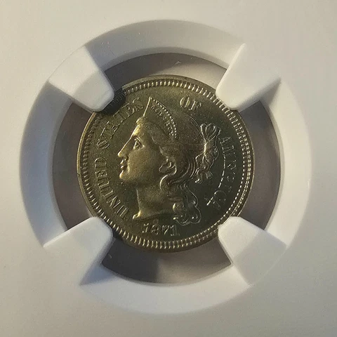 1871 Proof NGC PF-66+ Toned 3 Cent Piece Copper Nickel CAC RARE Only 960 Minted Cover