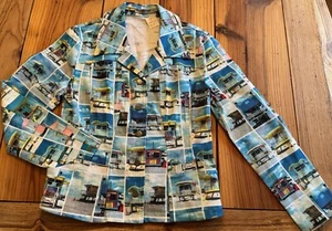 NEW Walking Art Australia Jacket Sz 8 Retro Beach Lifeguard Tower Woven Stretch - Picture 1 of 12
