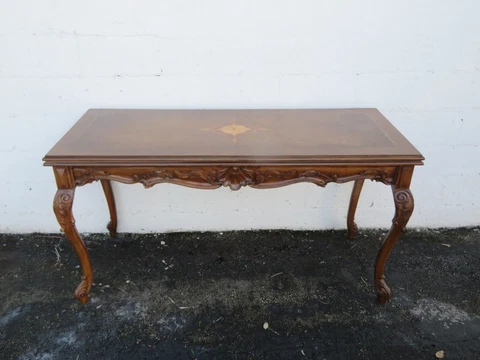 French Early 1900s Inlay Long Console Library Dining Extension Table 3759 Cover