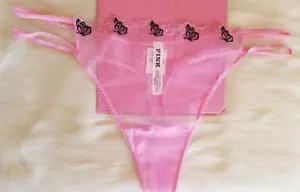 VICTORIA'S SECRET ROSA GUIÑO TIRAS MARIPOSA BORDADO TANGA PANTY GRANDE ROSA - Imagen 1 de 15