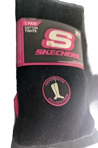 Skechers Girl's Cotton Footed Black Tights W/Pink Toes.  Size 7-10 - Picture 1 of 6