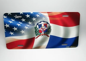 DOMINICAN REPUBLIC FLAG AMERICAN FLAG Metal Novelty Car License Plate Auto Tag - Picture 1 of 15