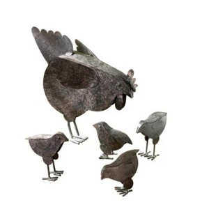 Hen and Chicks Country Sculpture Patio Garden Yard Art Decor, 5 Pieces Set - Picture 1 of 3