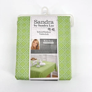 Sandra Lee Tablecloth Indoor Outdoor Green Lattice 60 x 84 Water Repellent - Picture 1 of 2