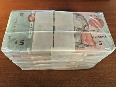 URUGUAY 5 PESOS P-80 1998 x 500 Pcs 5 BUNDLE BRICK JTG PAINTING UNC LOT BANKNOTE - Image 1 of 4