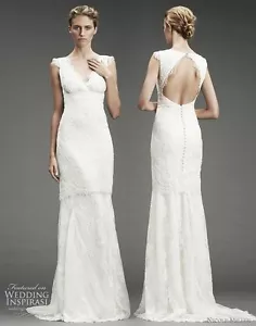 VESTIDO DE NOVIA DE ENCAJE NICOLE MILLER CON CUENTAS TALLA 6 CASI NUEVO9978 $2995 - Imagen 1 de 4