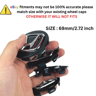 SET OF 4 BLACK 69 mm/2.72in Wheel Center Caps FITS MOST MODELS OF CAR HONDA - Image 1 of 4