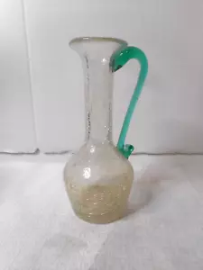 Crackle Glasknospen Vase klar mit grün angewendetem Wirbelgriff 6 Zoll hoch - Bild 1 von 10