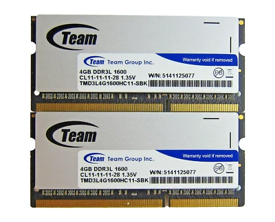 8GB (2x 4GB) Team TMD3L4G1600HC11-SBK DDR3L 1600MHz SoDIMM RAM - Image 1 of 2