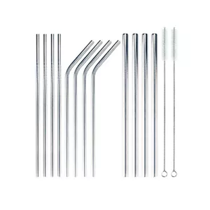 Reusable Stainless Steel Metal Drinking Straws w/ Cleaning Brush 8" / 8.5" - Picture 1 of 12