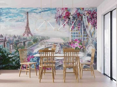 3D Eiffel Tower Floral Oil Painting Wall Murals Wallpaper Murals Wall Sticker - Image 1 of 4