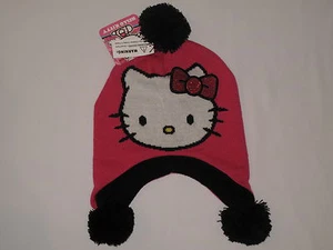 NWT HELLO KITTY knit hat Girl ONE SIZE FITS MOST (3-16?) pink black - Picture 1 of 6