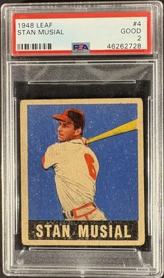 1948 Leaf #4 Stan Musial Rookie PSA 2 GD Well Centered + Nice Color New Label - Image 1 of 2