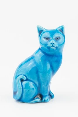 Vintage Chinese Turquoise Blue Glazed Porcelain Cat Figure - Image 1 of 4