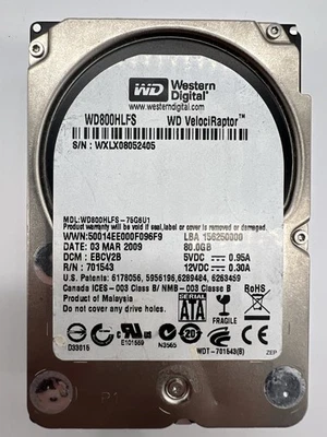 WD VelociRaptor WD800HLFS 80GB 10K RPM 3.5" SATA HDD – FW:75G6U1 - Image 1 of 4