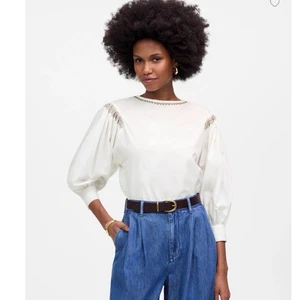 Madewell besticktes Popeline Ballonärmel Top weiß Boho Bauer Gr. L Neu mit Etikett - Bild 1 von 13