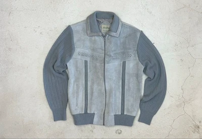 Vintage 80s Sears 100% Leather Knit Braided Cardigan Made Korea Zip Up Jacket - Image 1 of 4