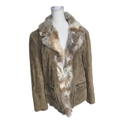 Chaqueta para mujer Thalian Extract Y2K de gamuza con ribete de piel de conejo real boho Foto 1 de 4