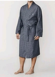 Polo Ralph Lauren GRAY WINDOWPANE PLAID FLANNEL Cotton Robe S/M WHITE PONY NWT - Picture 1 of 5